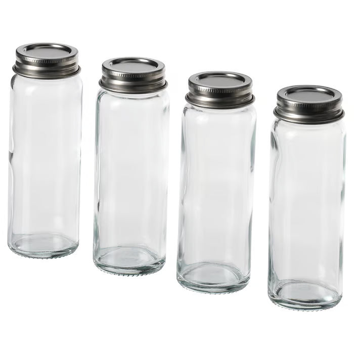 IKEA CITRONHAJ clear glass spice jars set of 4 with stainless steel lids white background #40553206