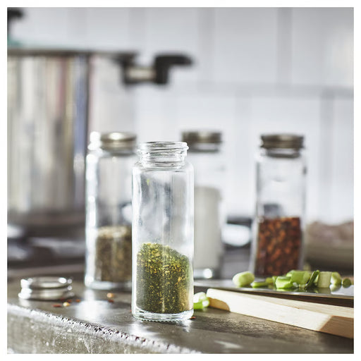  IKEA CITRONHAJ spice jar close-up showing stainless steel screw lid and silicone seal