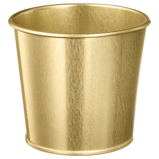 IKEA DAIDAI brass-colour cylindrical metal plant pot 9cm on white background #50359402