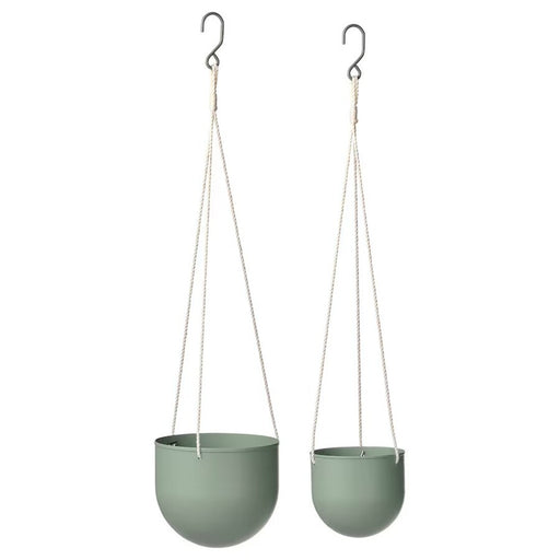 IKEA DAKSJUS hanging planter set of 2 in light grey-green for indoor and outdoor use 90567036