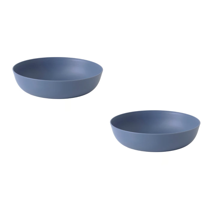 Two blue ceramic bowls on a white background