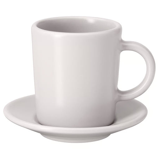 IKEA DINERA beige espresso cup and saucer matt-glazed stoneware front view #20429642