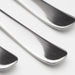 Three IKEA DRAGON polished stainless steel spoons close-up showing sleek timeless design