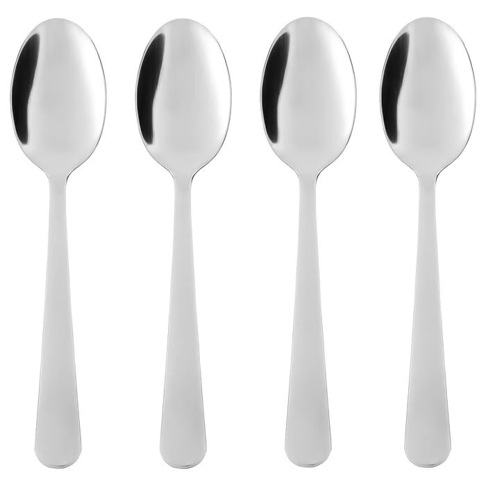 IKEA DRAGON stainless steel spoons set of 4 arranged on white background 19cm classic design #40515525