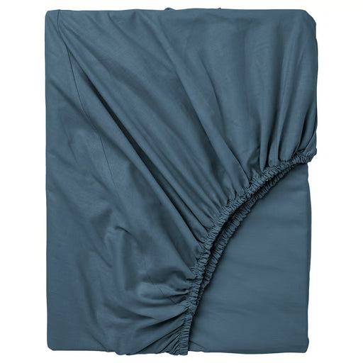 IKEA DVALA blue fitted sheet 90x200 cm flat lay showing elastic edging all around #30615403