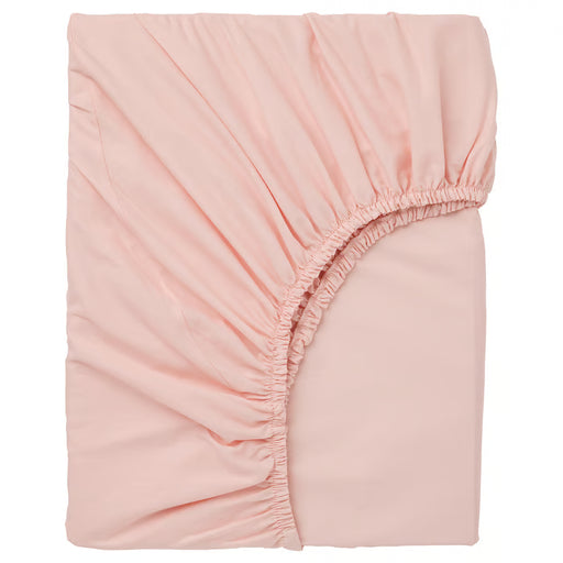 IKEA DVALA fitted sheet light pink 100% cotton neatly folded showing elastic edging #70357666