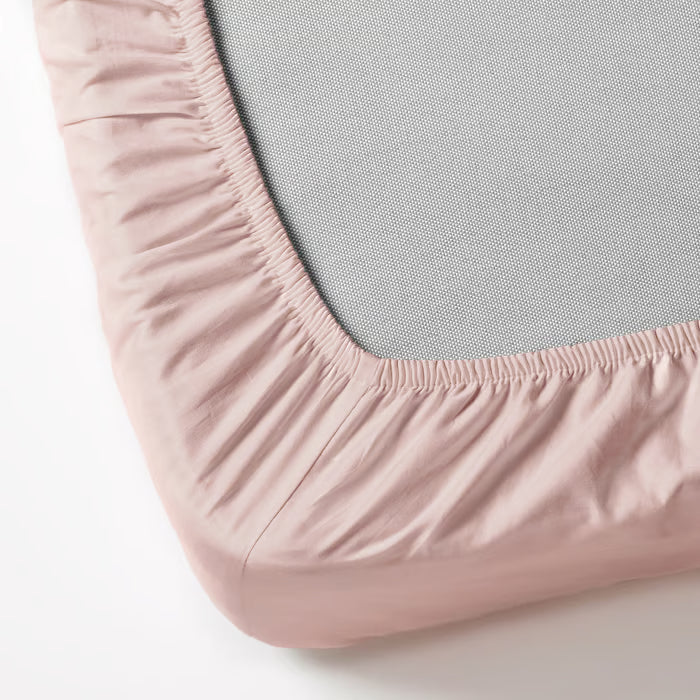 IKEA DVALA fitted sheet with elastic edging stretched over a mattress showing secure full-coverage fit