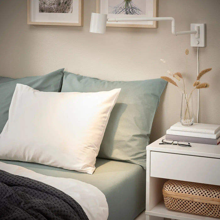 IKEA DVALA Flat Sheet – Grey-Green | 100% Cotton, All-Night Comfort