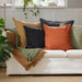 IKEA DYTÅG dark beige cushion cover with colourful mustard and blue cushions on white sofa