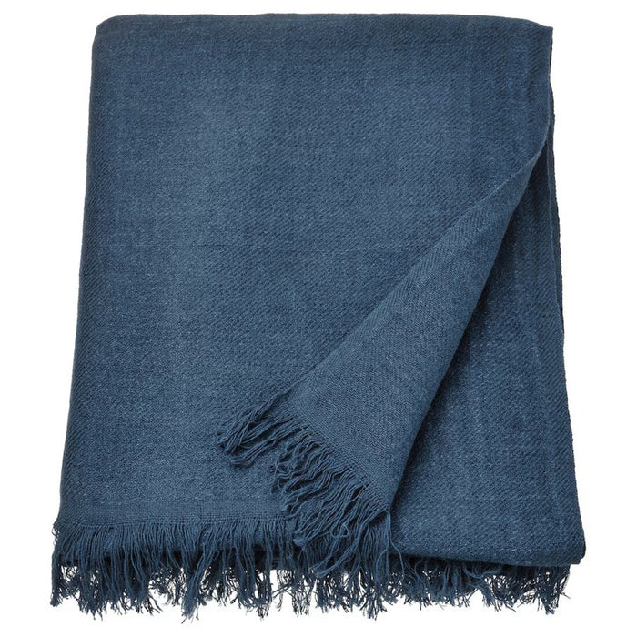 IKEA DYTÅG dark blue throw blanket with fringed edges, 170x130 cm