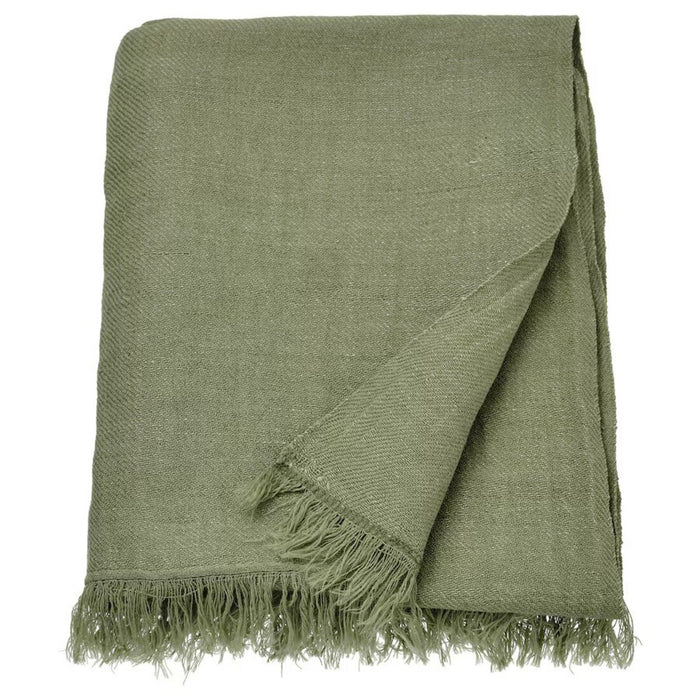 "IKEA DYTÅG grey-green throw blanket with fringed edges, 170x130 cm"