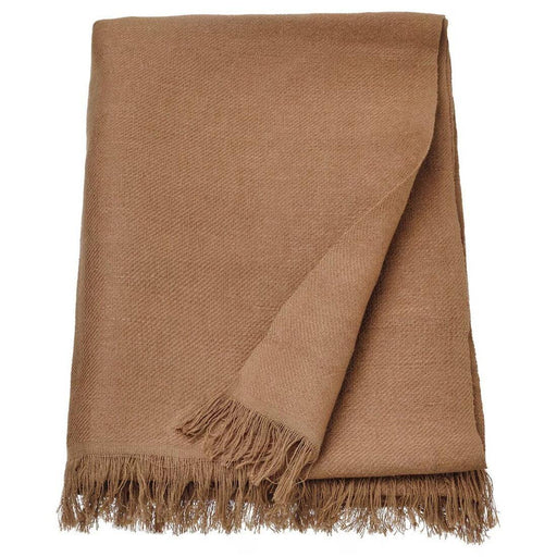 "IKEA DYTÅG light brown throw blanket with fringed edges, 170x130 cm"