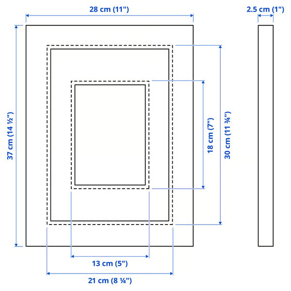 IKEA EDSBRUK frame measurement diagram showing frame dimensions 28x37 cm and picture area 21x30 cm