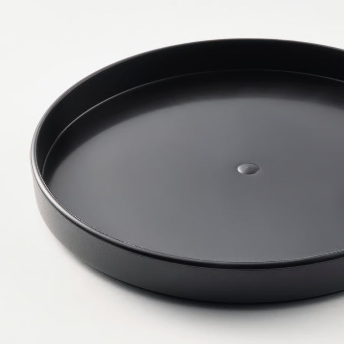 Close-up of IKEA EKIPERA black plastic cutlery tray showing compartment dividers and matte finish

