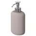 IKEA EKOLN beige stoneware soap dispenser with stainless steel pump, front view #30493005