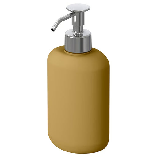  IKEA EKOLN soap dispenser dark yellow stoneware bottle with chrome pump #40618241