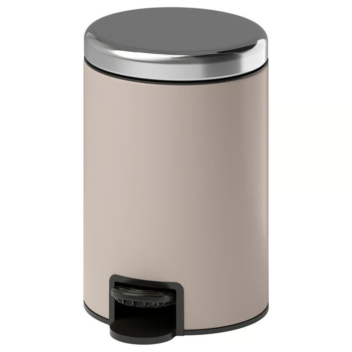 IKEA EKOLN beige 3L waste bin with soft-closing lid and foot pedal, front view #20623494