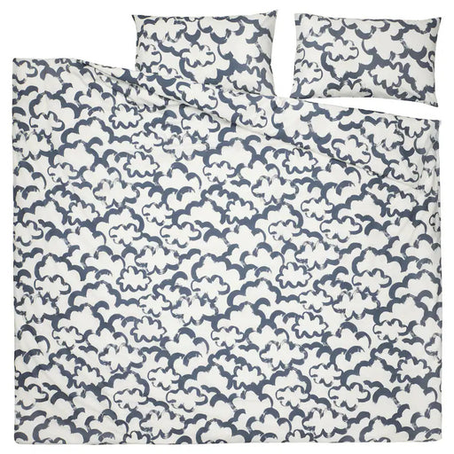 IKEA EKPURPURMAL Duvet Cover and Pillowcases: White and blue cloud design duvet set in 240x220 cm, with matching pillowcases for a stylish bedroom look-80546997