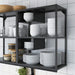 IKEA ENHET anthracite shelf insert organising plates, bowls, mugs and jars in kitchen shelving