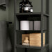 IKEA ENHET anthracite shelf insert holding wooden brush and paper rolls with bottles above