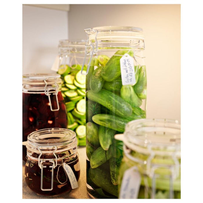 Ikea Jar with lid, clear glass set of 2 (0.5 L, 2.1 L) with Labels (pack of 59)