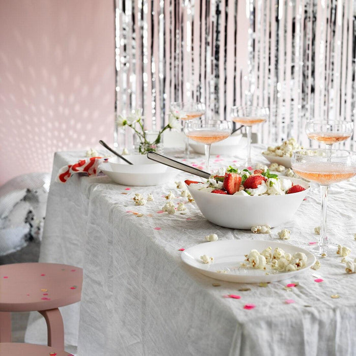 IKEA ORDENTLIG Place mat, off-white46x33 cm  4pack with Bowl, stoneware pink pack of 4 and  Deep plate, 20 cm pack of 6 Spoon, stainless steel, 19cm and Paper napkin, white30x30 cm