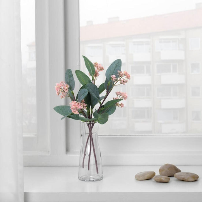 IKEA SMYCKA Artificial flower, eucalyptus/pink30 cm with  UPPGJORD Vase, 21 cm (8 ¼ ") (Brass-Color)