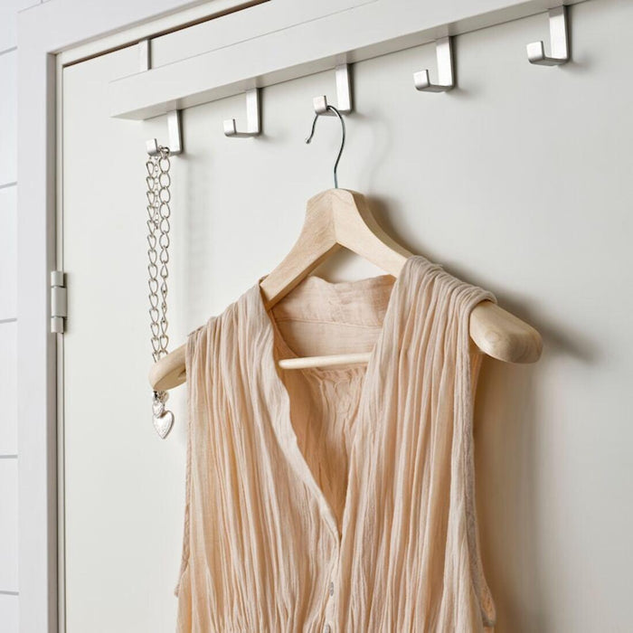 IKEA BUMERANG Coat hanger, natural with STUK Clothes cover, set of 3, white/grey