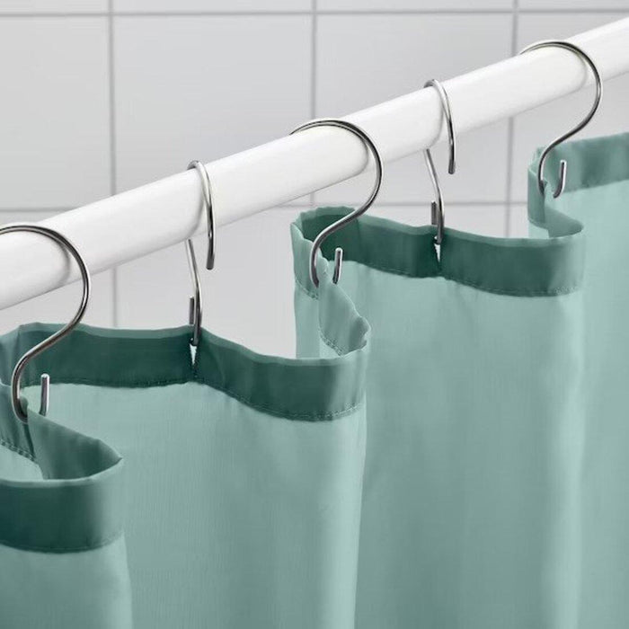 IKEA VÄNNEÅN/BOTAREN Shower curtain, grey-turquoise180x200 cm with Shower Curtain Rod, White, 70-120 cm (28-47 ")