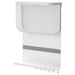 White mesh laundry basket with metal handle and hooks on a white background
