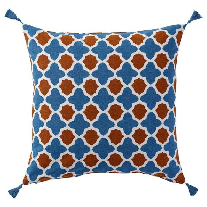 IKEA INGVEIG Cushion cover, geometric/brown blue/white50x50 cm with INNER Cushion pad, white/soft, 50x50 cm