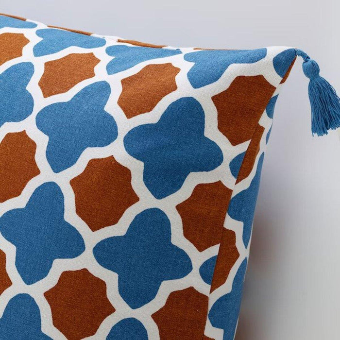 IKEA INGVEIG Cushion cover, geometric/brown blue/white50x50 cm with INNER Cushion pad, white/soft, 50x50 cm