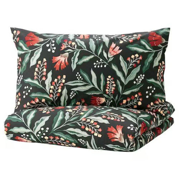 "The IKEA SAMMETSBLAD duvet cover and pillowcases set, arranged neatly to display the intricate and colorful floral design.50511635