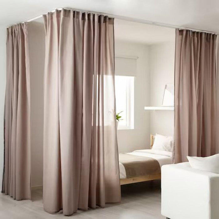 IKEA BENGTA Block-out curtain, 1 length, light grey, 210x250 cm  with  VIDGA Single track rail, included ceiling fittings/white 140 cm