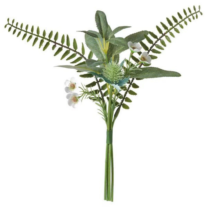 IKEA SMYCKA Artificial bouquet, in/outdoor green, 31 cm with UPPGJORD Vase, brass-colour21 cm
