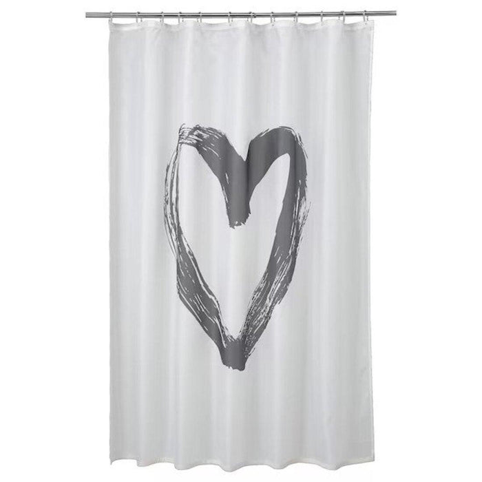 IKEA LYKTFIBBLA/VIKARN Shower curtain, white/grey, 180x200 cm with Shower curtain rod, white