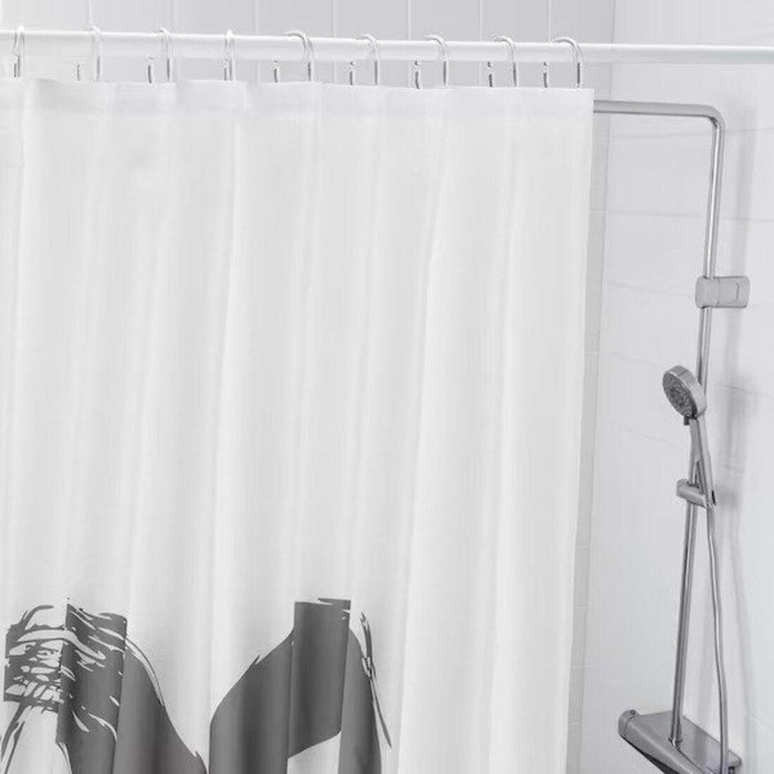 IKEA LYKTFIBBLA/VIKARN Shower curtain, white/grey, 180x200 cm with Shower curtain rod, white