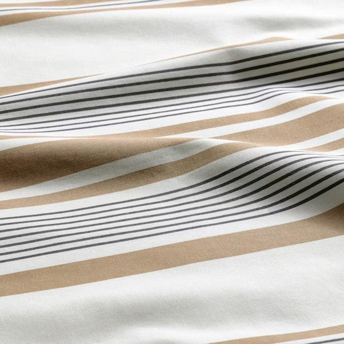 IKEA ULLVIDE Fitted Sheet with Pillowcase Set, Grey-Beige Sheet 90x200 cm & White/Brown Striped Pillowcase 50x80 cm