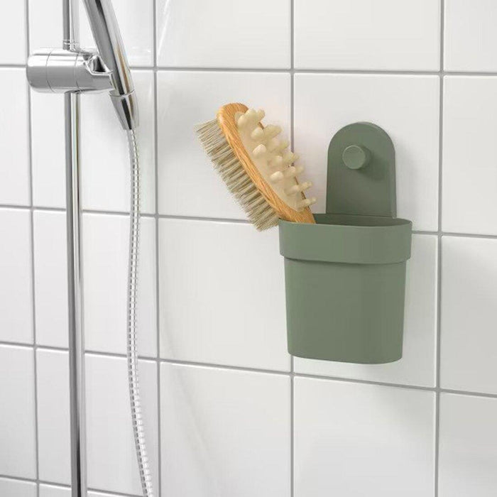 IKEA  ÖBONÄS Container with suction cup, grey-green with  Triple hook with suction cup, grey-green, 7x11 cm (2 ¾x4 ¼ ")