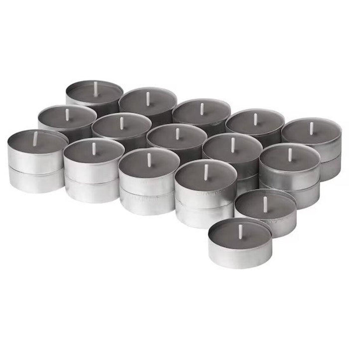 IKEA FROJDA Tealight Holder 6 cm with  ENSTAKA Scented tealight candle, Bonfire/grey, 3.5 hr, (Pack of 30)