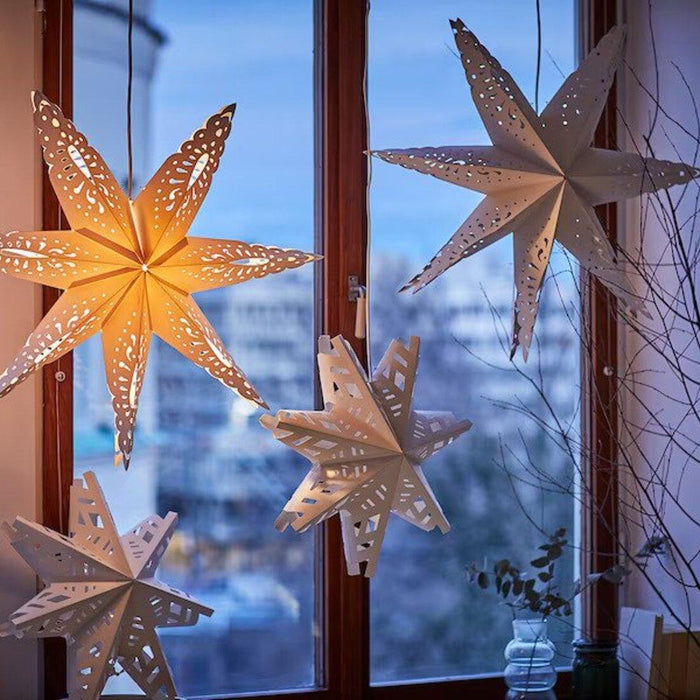 IKEA STRÅLA LED pendant lamp - battery-operated ring shaped & Lamp shade, snowflake, 70 cm with Stickers, Christmas pattern multicolor