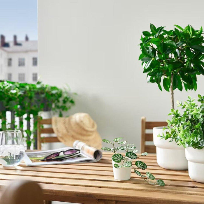 IKEA Artificial potted plant with pot, in/outdoor white/green, 6 cm with GRADVIS Plant pot, grey6 cm