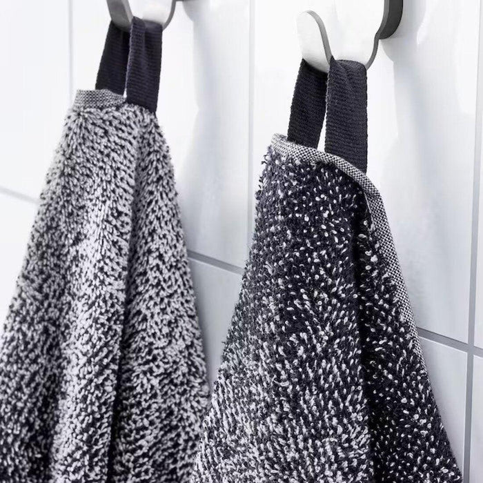 IKEA BROKGINST Bath towel, white, 70x140 cm with NYCKELN Hand towel, white/dark blue, 40x70 cm