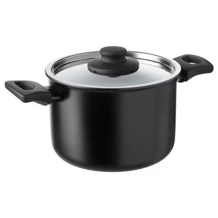 IKEA Non-Stick Cooking Pot with Lid ( 3 L ), Black, Includes Cork Trivets and Cleaning Brush