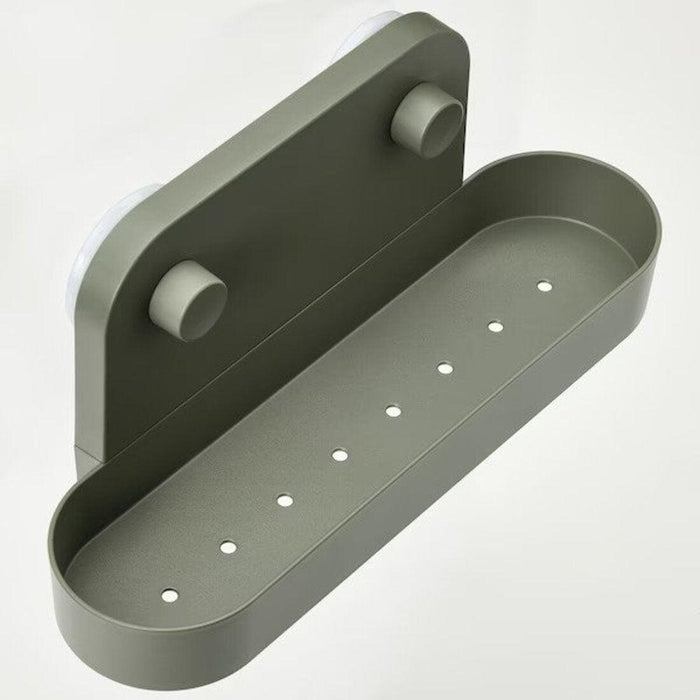 Ikea ÖBONÄS Wall shelf with suction cup, grey-green, 28 cm (11 ") with Triple hook with suction cup, grey-green, 7x11 cm (2 ¾x4 ¼ ")