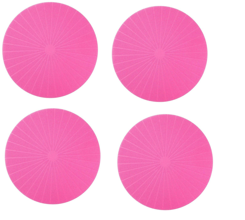 IKEA PANNÅ Placemats, Pink, 37 cm (15") - Pack of 4 with 6-Piece Deep Plate, white, 20 cm and FÖRNUFT Spoon, stainless steel, 19cm and SILVERARV Napkin, striped light beige/off-white, 35x35 cm
