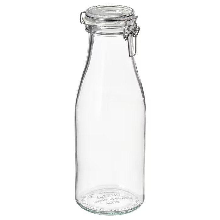 Ikea KORKEN Bottle shaped jar with lid, clear glass, 1.4 l with Label with string, set of 9, white