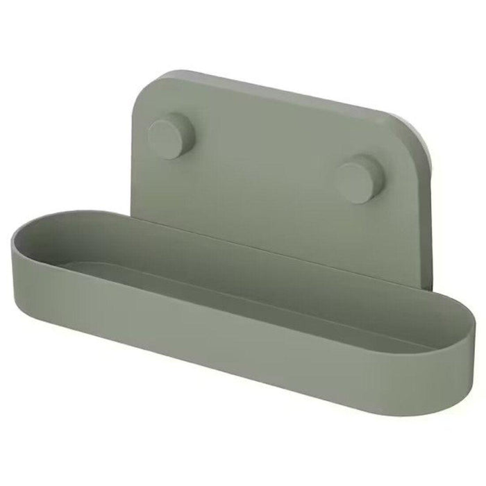 IKEA ÖBONÄS Container with suction cup with Wall shelf with suction cup, grey-green, 28 cm (11 ")
