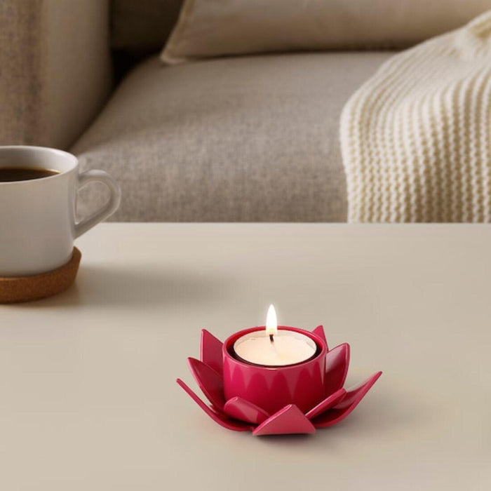 IKEA AROMATISK Tealight holder, dark pink Lotus, 38 mm with AROMATISK Tealight holder, red Lotus, 40 mm