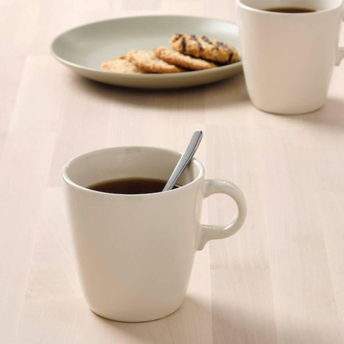 IKEA MÄRIT Table-runner, natural, 35x130 cm with FÄRGKLAR Plate, glossy beige, 30x18 cm and  FÄRGKLAR Mug, Glossy Beige, 37 cl pack of 1
